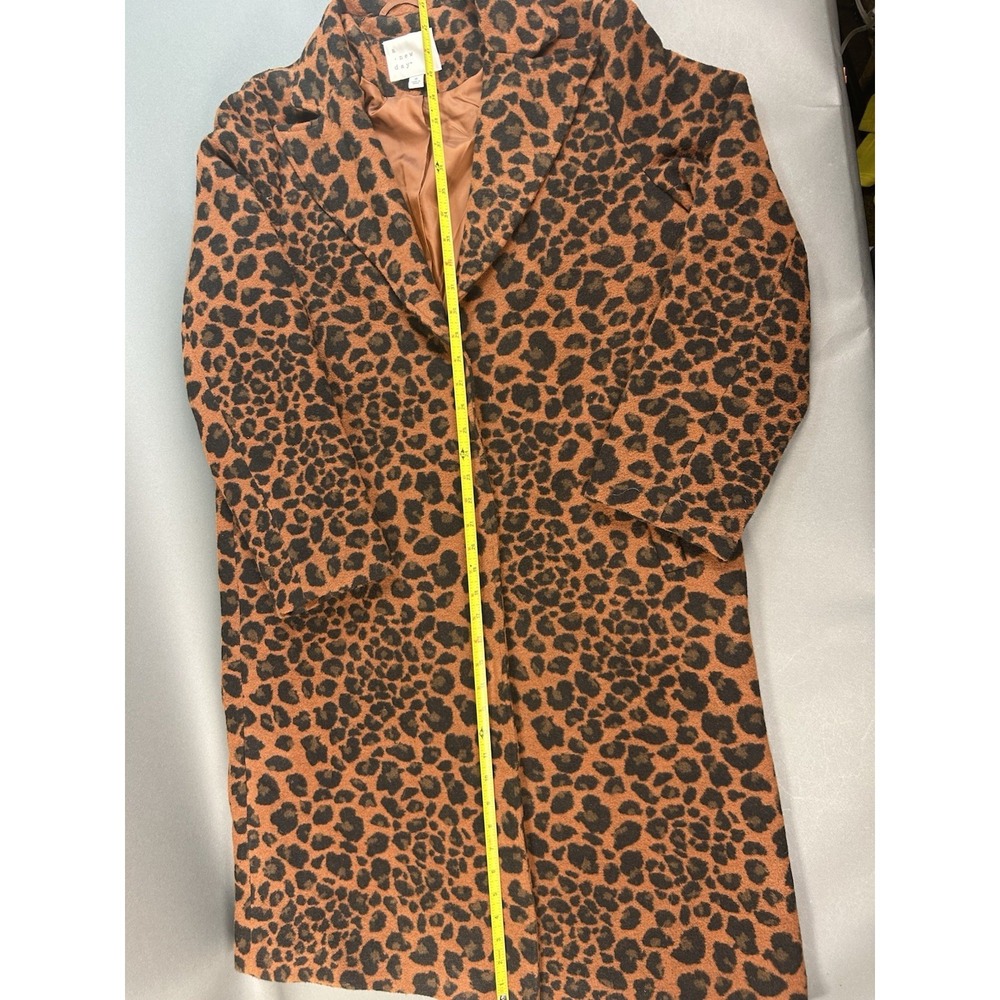 A New Day Women's Leopard Print Long Coat Size M Brown Black Snap Front Lined 45 - Picture 8 of 11